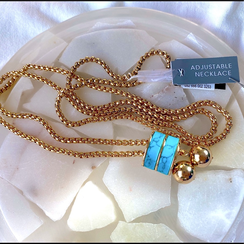 Alfani Gold-Tone Turquoise Stone Lariat Necklace - Picture 4 of 5